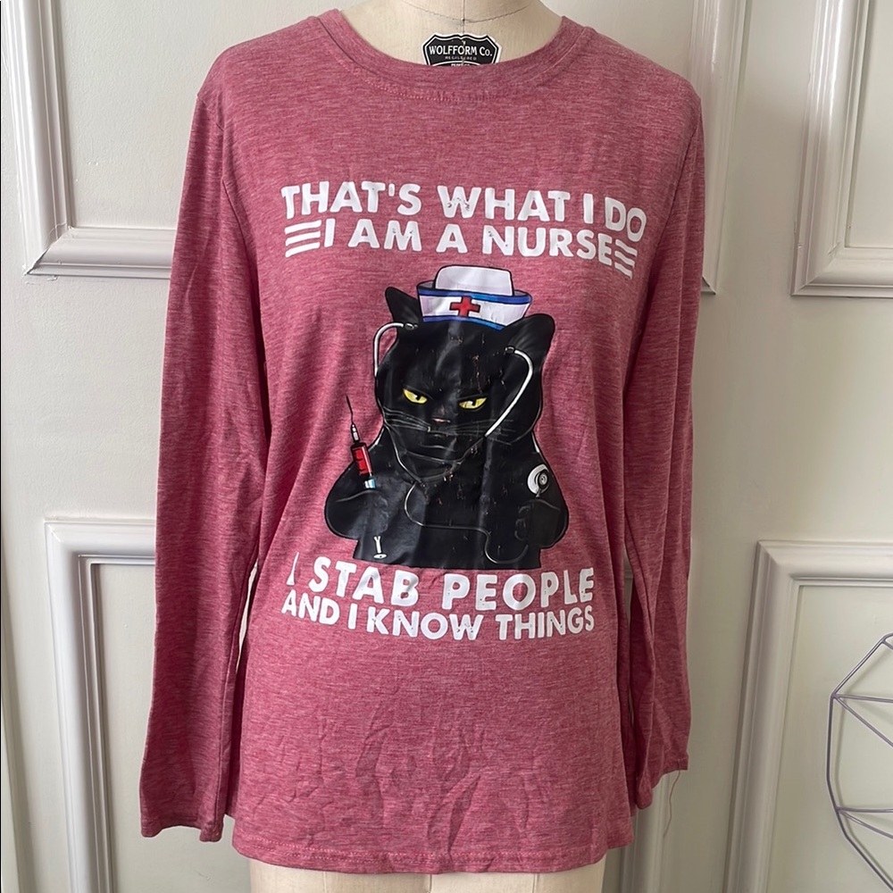 Cat Nurse Graphic Long Sleeve Shirt